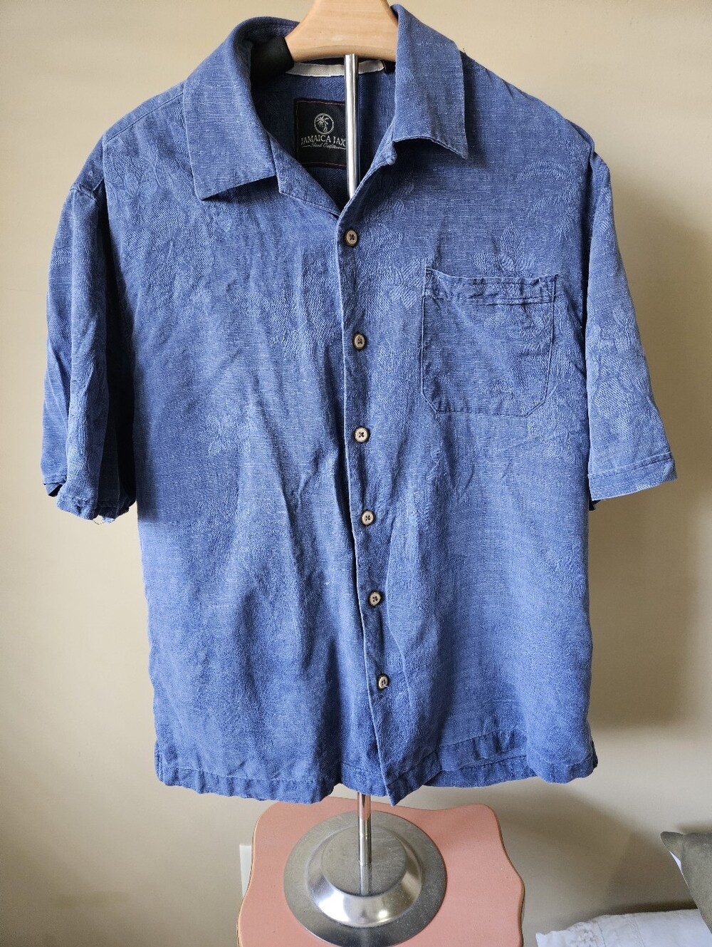 Jamaica Jaxx 100% Silk Jacquard Hawaiian Shirt Blue- Size M